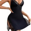 Womens Lingerie Sexy Nighty Lace Trim Night Gown Chemise Nightgowns for Women Sleepwear with Side Slit