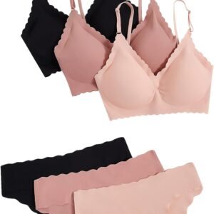 Women's  Scalloped Seamless No Show Bra and Panty Lingerie Sets