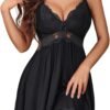 Women Chemise Night Gown Lace Modal Sleepwear V-Neck Full Slip Babydoll Lingerie Sexy Nightgowns