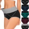 Womens High Waisted Cotton Underwear Full Coverage Soft Double-Layer Waistedband Panties (Regular & Plus Size)