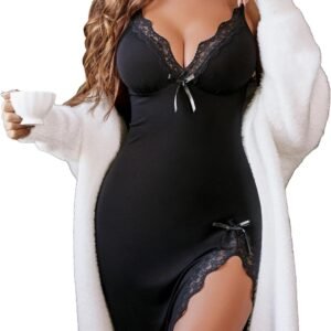 Nightgowns for Women Side Slit Modal Strap Nightwear Lace Babydoll Chemise