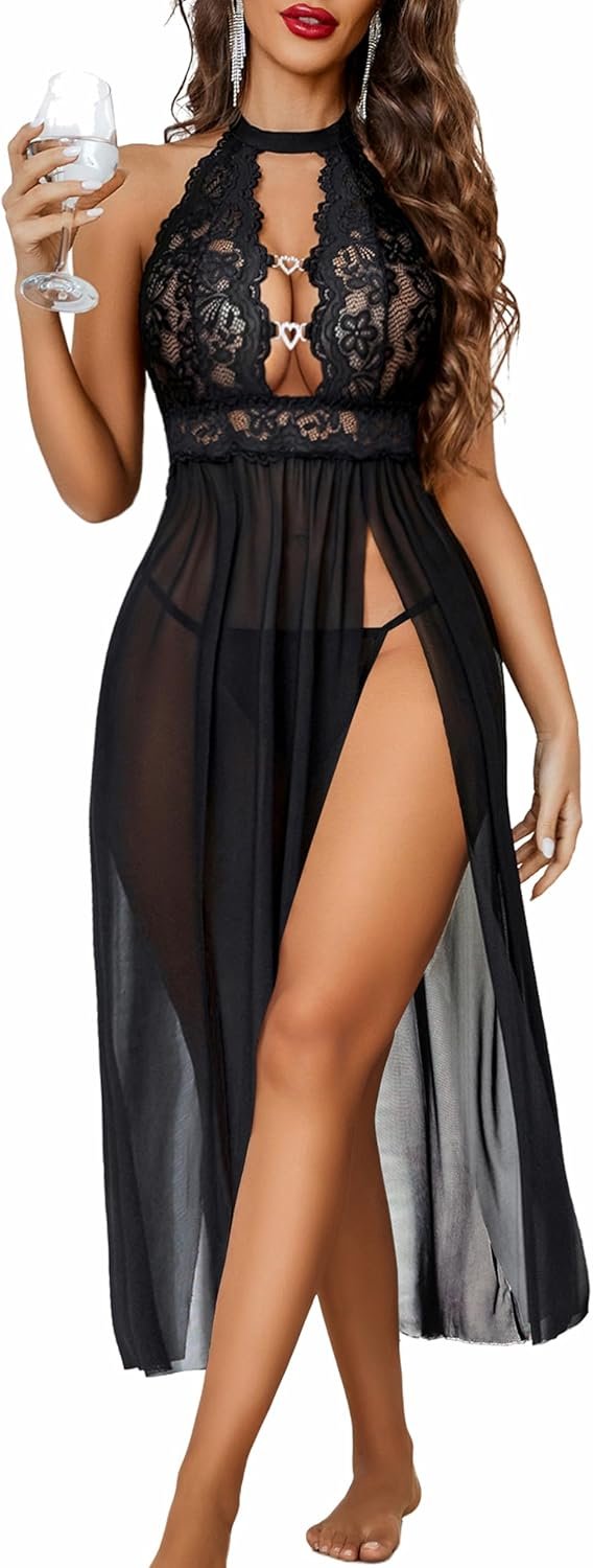 Women Lingerie Lace Babydoll Nightdress Sexy Chemise Nightgown V Neck Nightdress Sleepwear