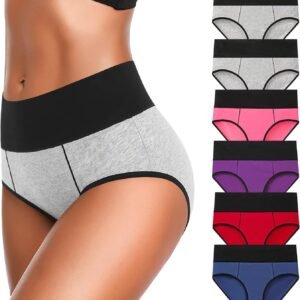 Underwear for Women Cotton High Waist Panties Full Coverage Briefs Soft Strech Ladies Breathable Panties-Multi Pack