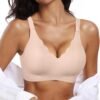 Womens Comfortable Wireless Bras Push Up Seamless  Soft V Neck  Scalloped Full Coverage Everyday Bra