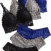 Women's  Bow Floral Lace Lingerie Wireless Padded Bra and Panty Set