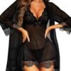 Women Sexy Lingerie Set 3 Piece Babydoll & Lace Kimono Robe Strap Chemise Sleepwear Mesh Nightgown